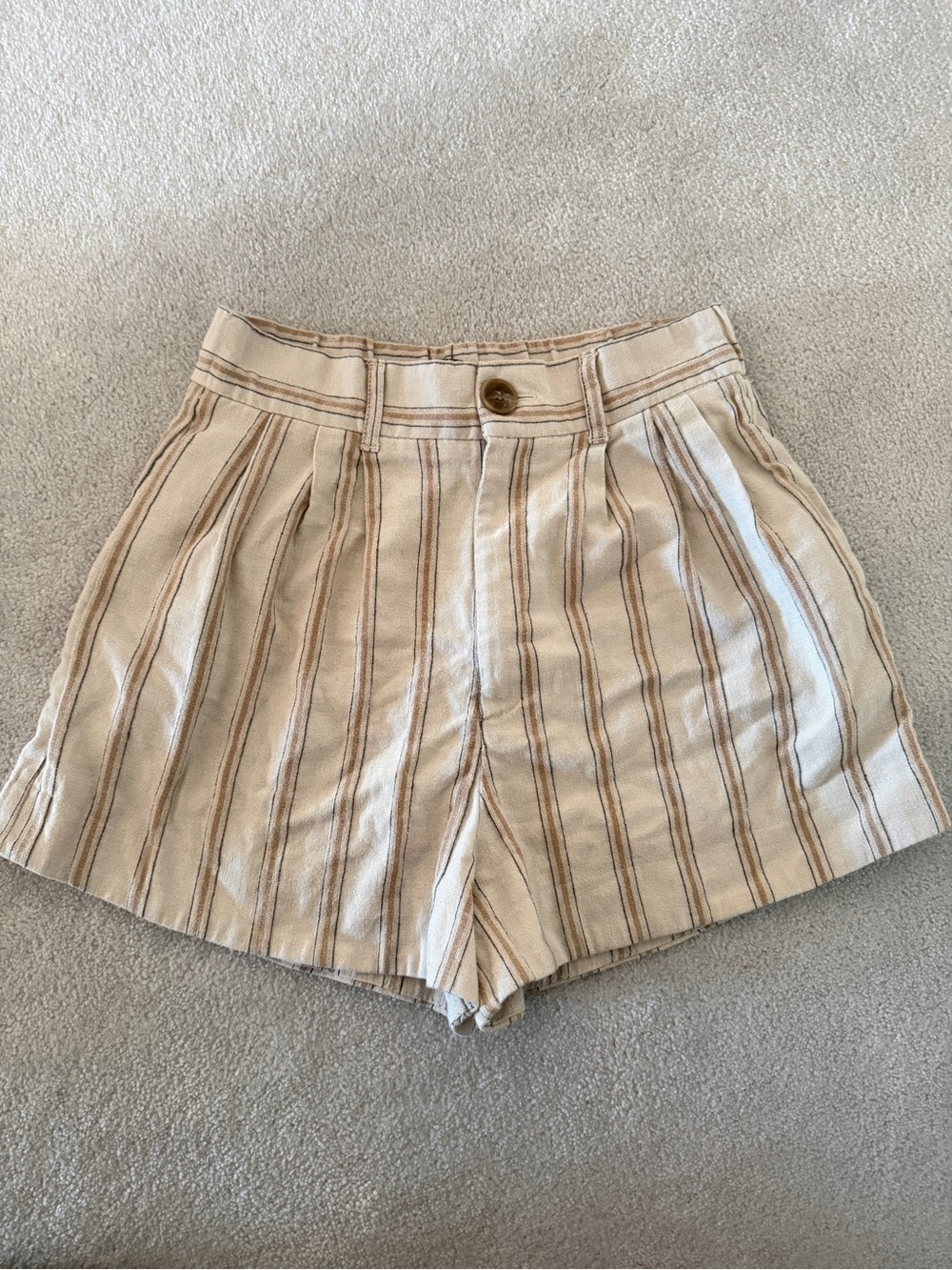 Zara Beige Striped High-Waist Paperbag Shorts